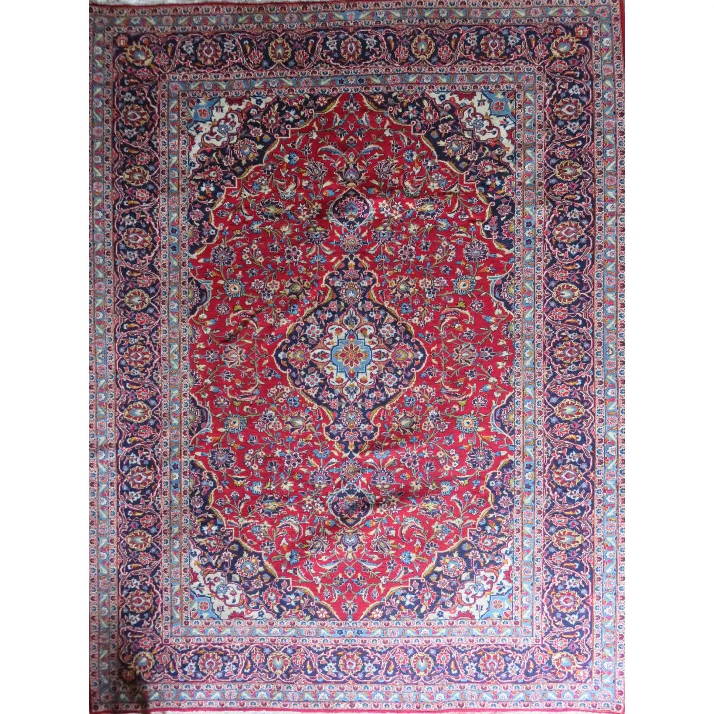 One Of The Kind Hand-Knotted Persian Wool Rug _ Luxurious Vintage Design, 12'9" x 10'0", Artisan Crafted